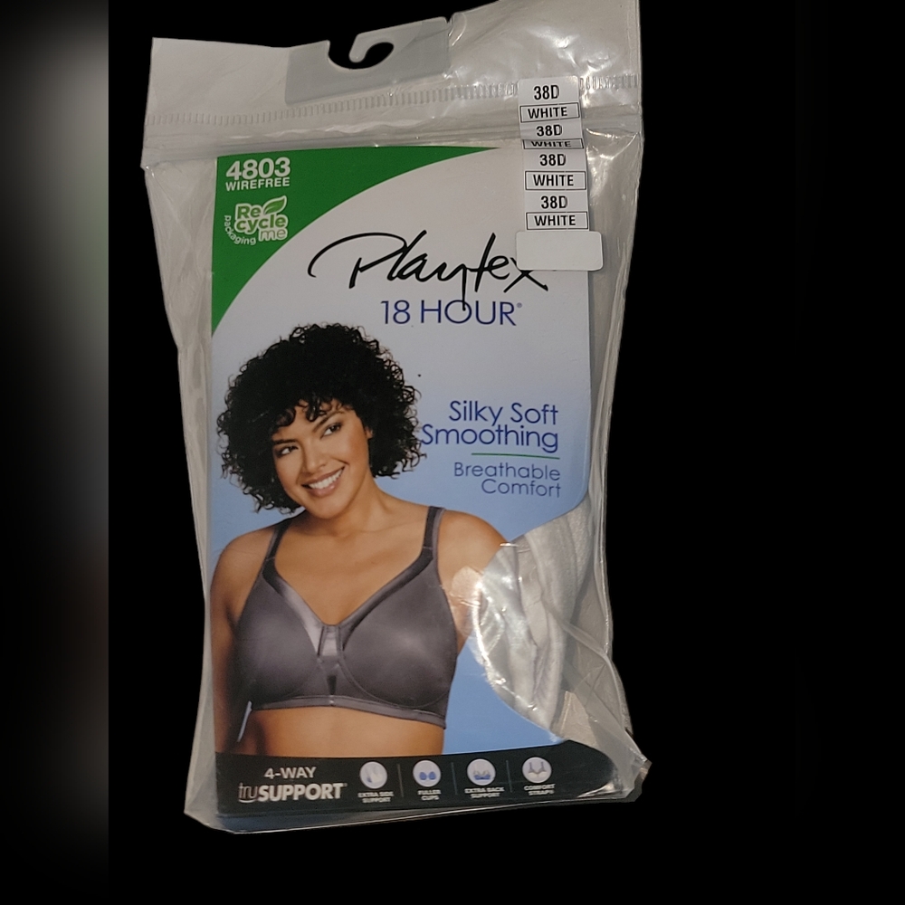 White 38D Playtex 18hour Silky Soft Smoothing Bra. Tru 4way Support. Breathable